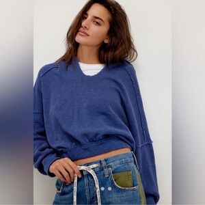 Free People We The Free Atlas Hoodie Navy Indigo Pura Cotton Pullover Small NWT
